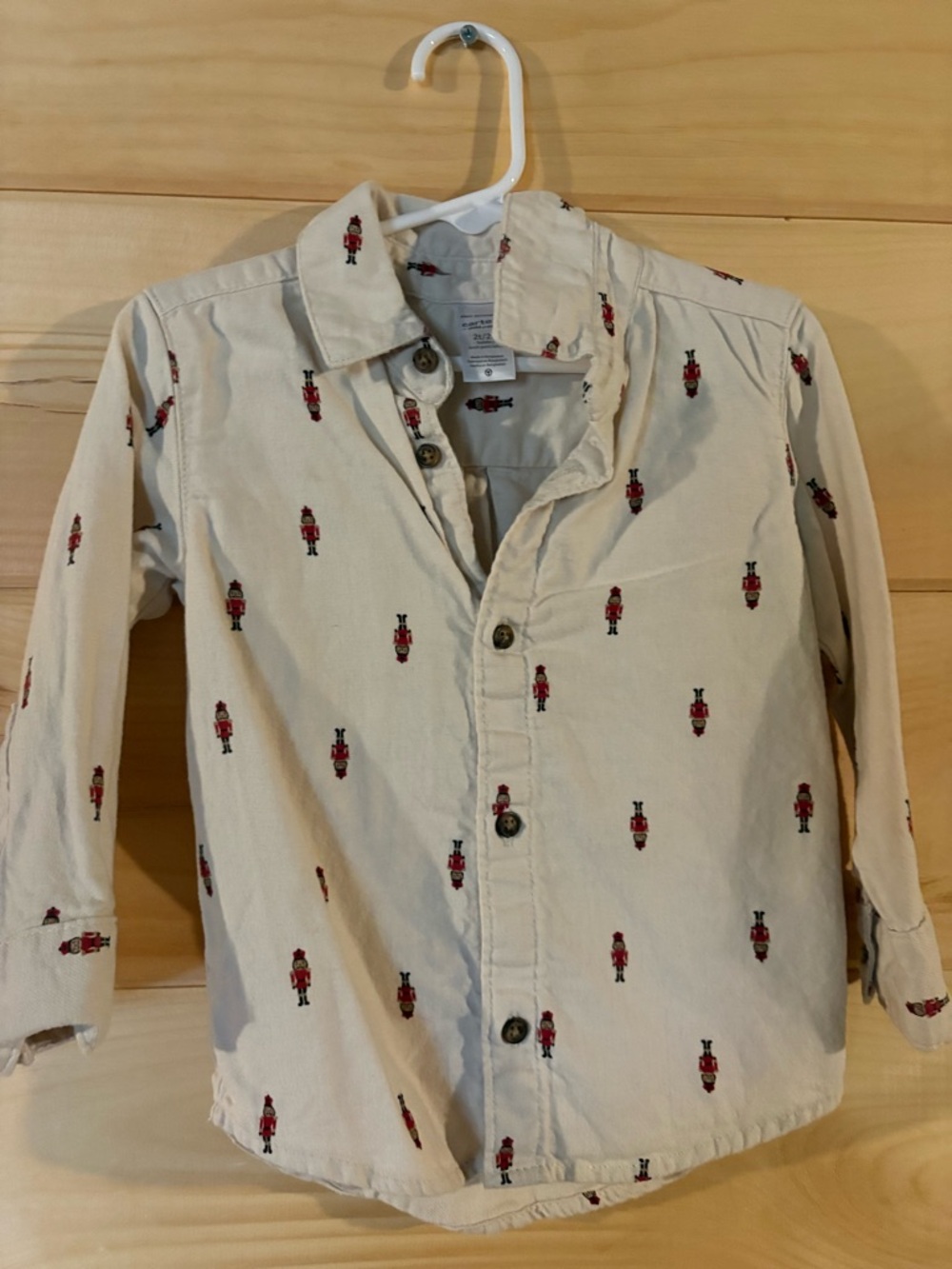 Carter's Cream Shirt with Red Nutcracker Print